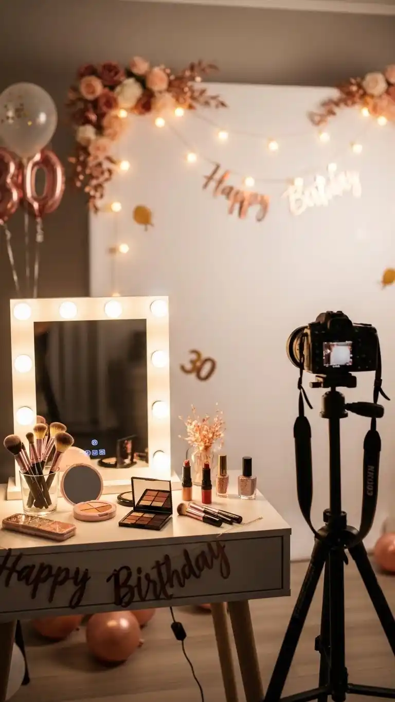 19 Chic & Fun 30th Birthday Party Ideas for Women 15 11. Home Glow-Up Party With Mini Makeovers and Photoshoot