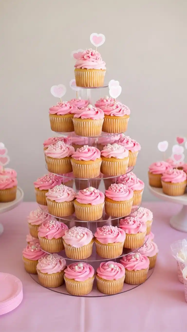 Pink Baby Shower: 25 Stylish Party Inspirations 15 11. Pink Baby Shower Cupcake Tower
