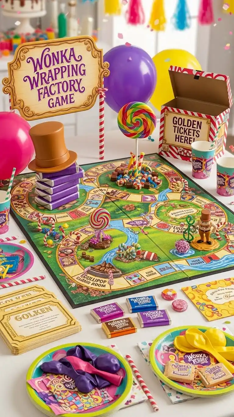 Fun & Colorful Willy Wonka Birthday Party Ideas 15 11. Wonka Wrapping Factory Game