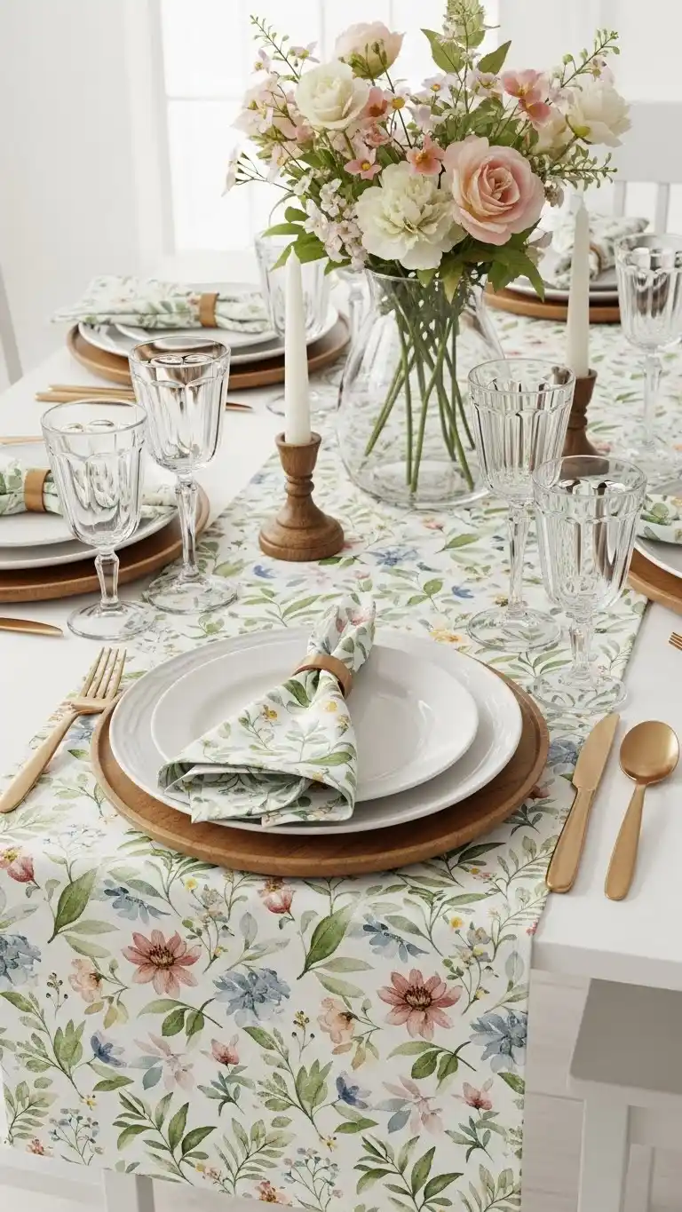 Mothers Day Table Settings Ideas You’ll Love 16 12. Botanical Print Napkins for Visual Interest