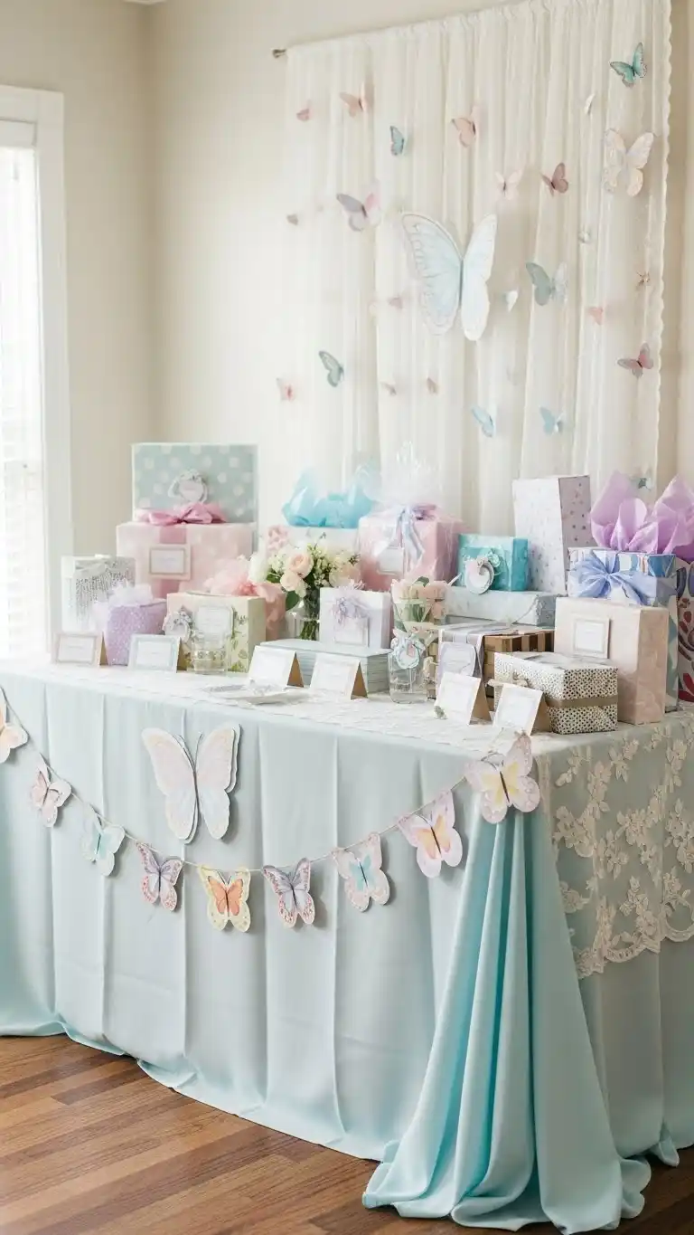 Butterfly Baby Shower Ideas: 21 Sweet & Stylish Looks 16 12. Butterfly Gift Table Setup