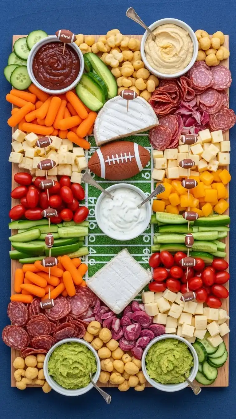 Score Big with These 23 Football Party Ideas 16 12. Football Charcuterie-Style Vegetable Board