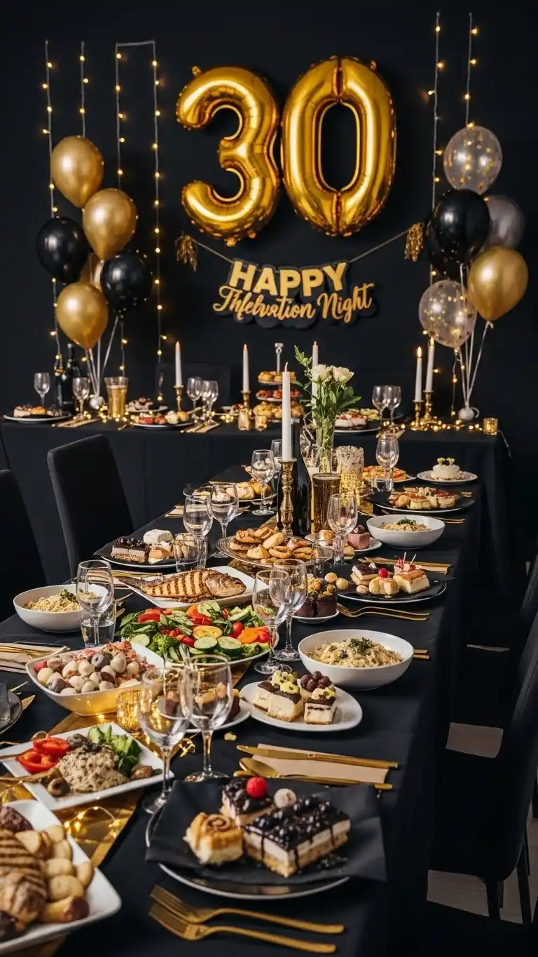 19 Chic & Fun 30th Birthday Party Ideas for Women 16 12. Formal Black & Gold Themed Celebration Night