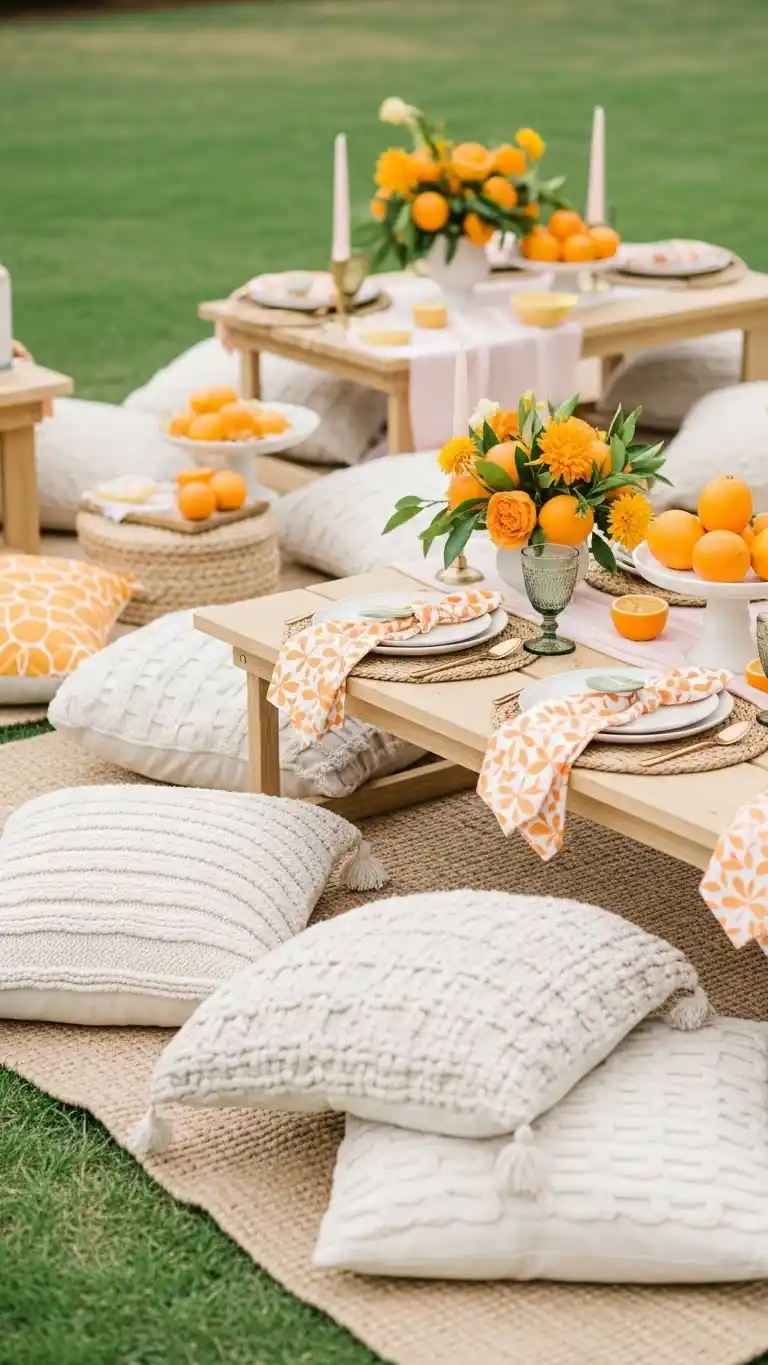 17 Fresh & Fun Citrus Themed Party Inspirations 16 12. Outdoor Citrus Picnic Setup with Layered Textures