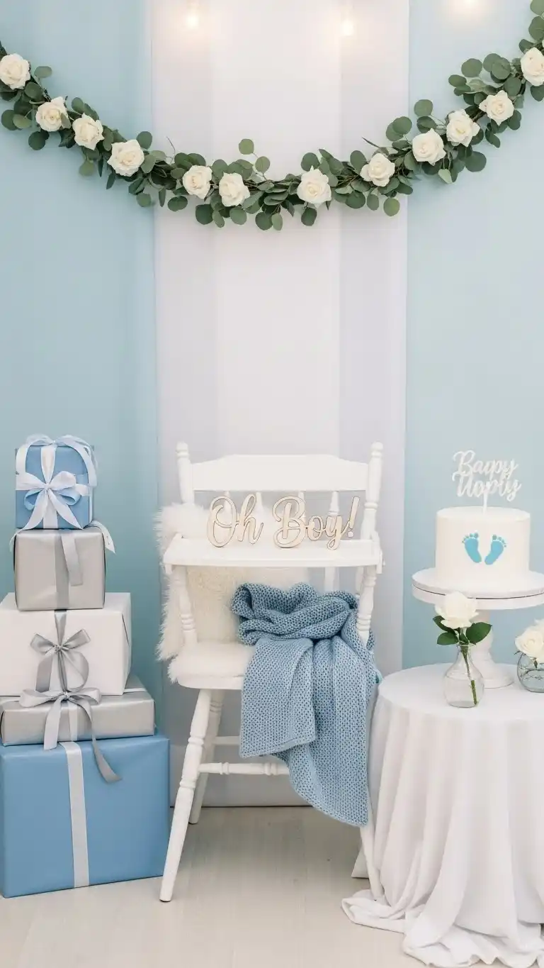 23 Simple Baby Shower Ideas for a Memorable Day 16 12. Photo Corner with Minimal Props
