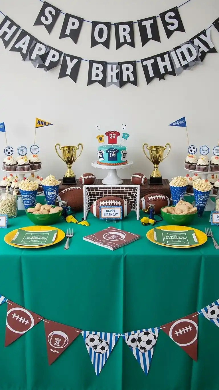 Birthday Table Ideas for a Memorable Celebration 16 12. Sports Theme Birthday Table for Kids