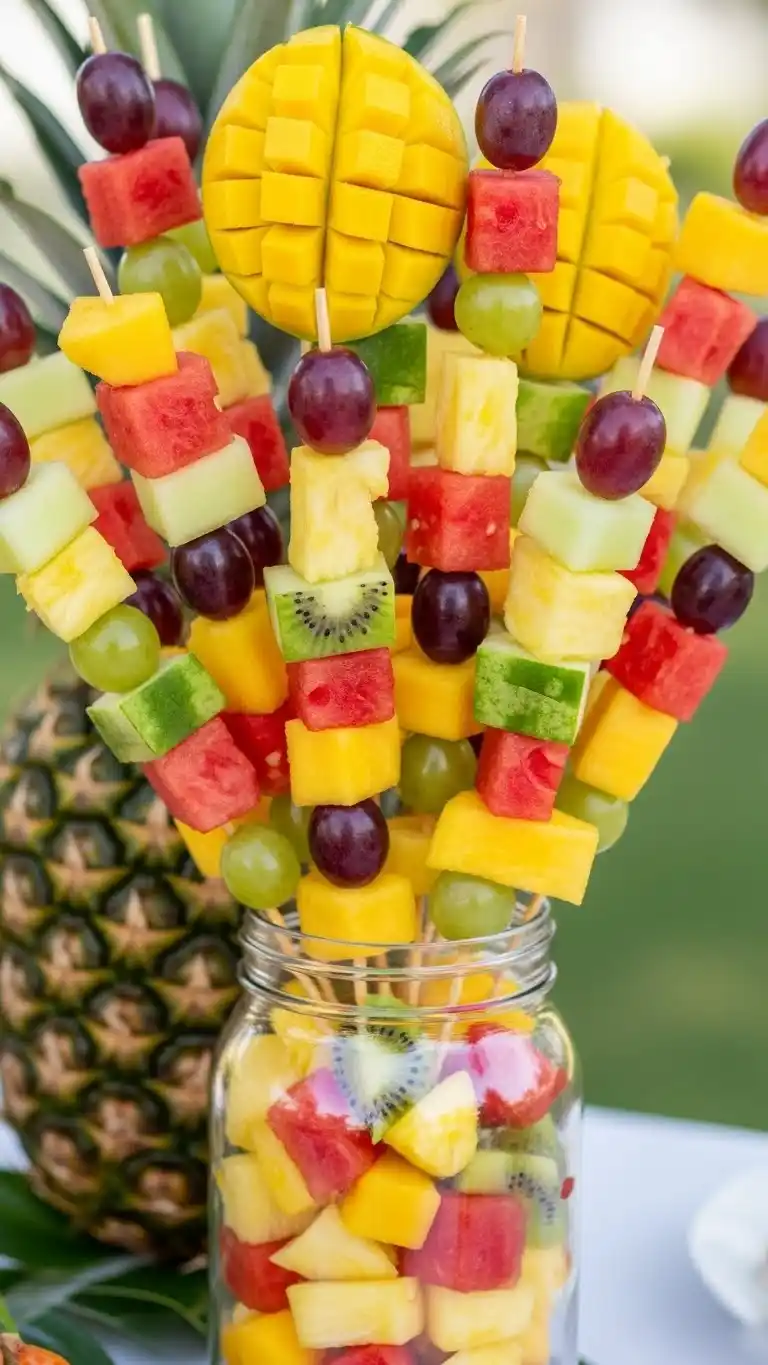 Planning a Luau? 21 DIY Luau Party Ideas That Feel Truly Tropical 16 12. Tropical Fruit Skewers