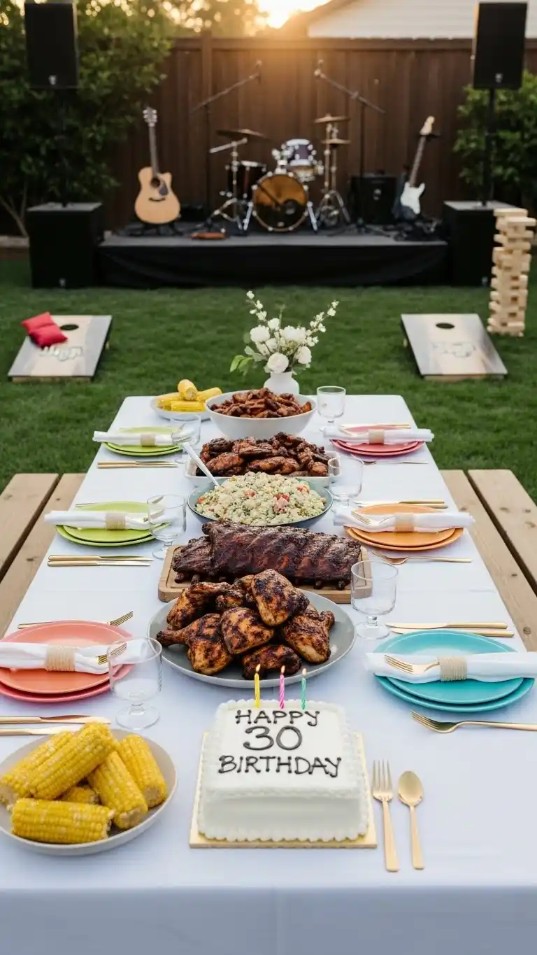19 Chic & Fun 30th Birthday Party Ideas for Women 17 13. Backyard BBQ Feast With Music and Lawn Games