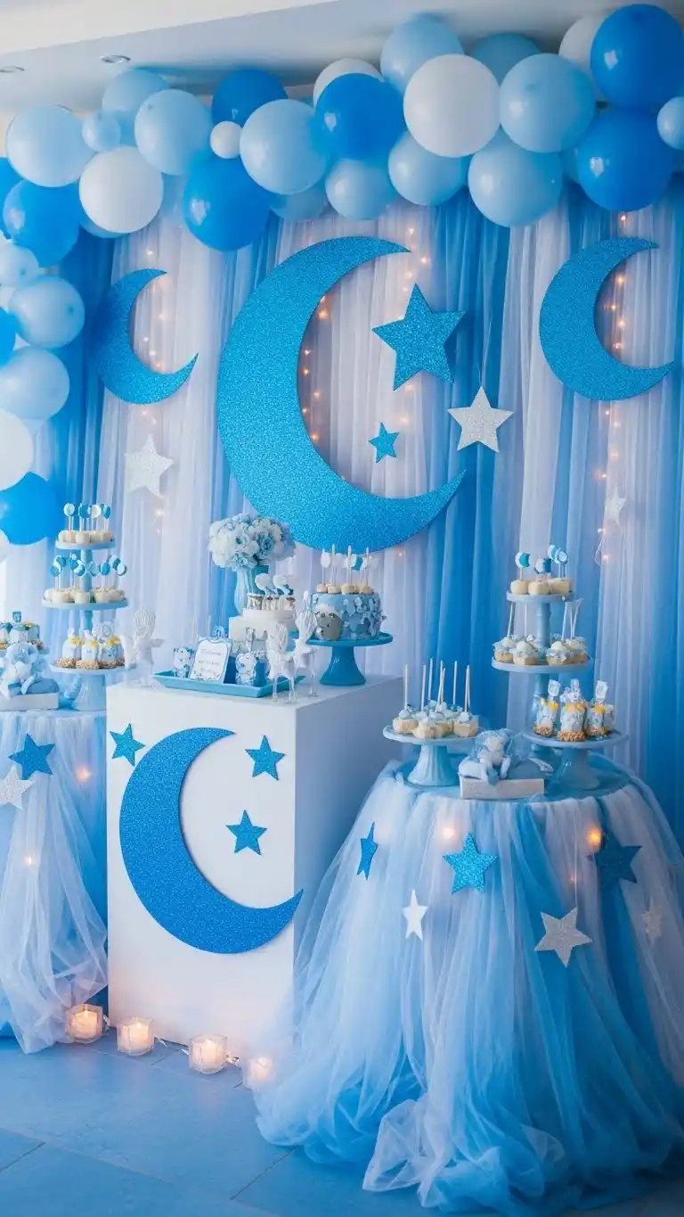Blue Baby Shower Ideas: 23 Sweet & Stylish Looks 17 13. Blue Moon and Stars Theme
