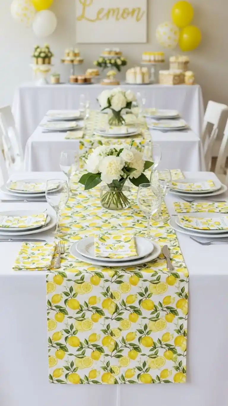 Lemon Themed Party Ideas for a Bright Celebration 17 13. Lemon-Patterned Table Runners