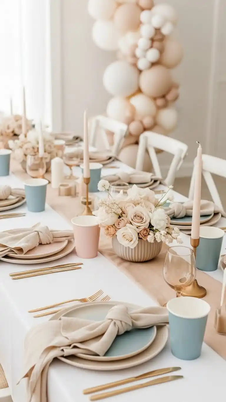 23 Simple Baby Shower Ideas for a Memorable Day 17 13. Matching Tableware in Soft Tones