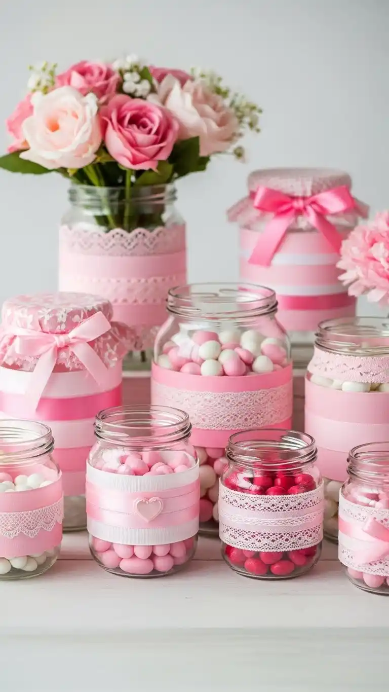 Pink Baby Shower: 25 Stylish Party Inspirations 17 13. Pink Ribbon Wrapped Jars and Vases