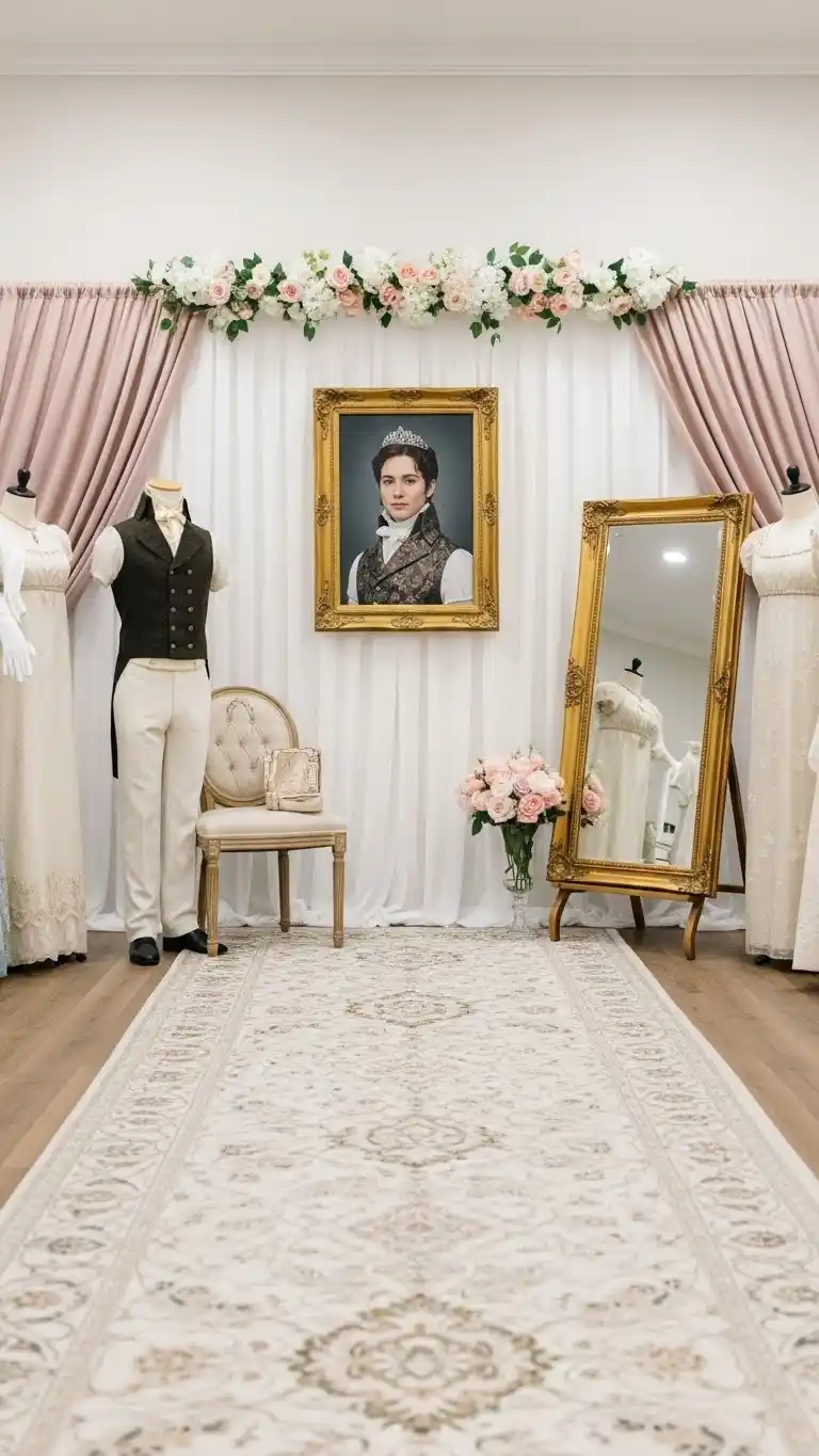 Bridgerton Party Theme Ideas for a Regal Celebration 17 13. Regency Fashion Showcase
