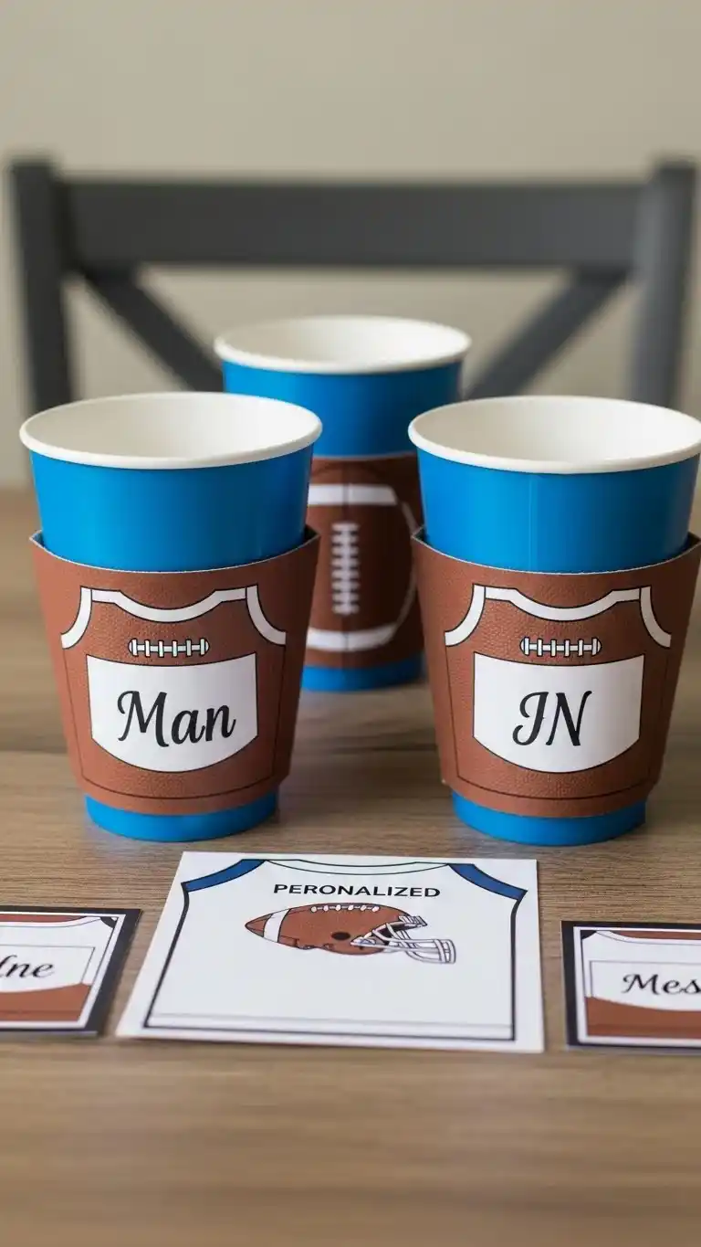 Score Big with These 23 Football Party Ideas 18 14. Personalized Jersey Cup Sleeves