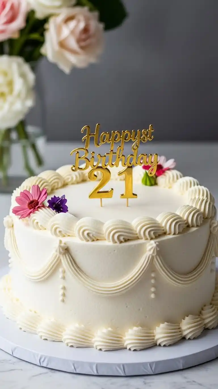 21st Birthday Party Cakes: 25 Fun & Stylish Ideas 18 14. Whipped-Cream Cake with Delicate Piped Patterns