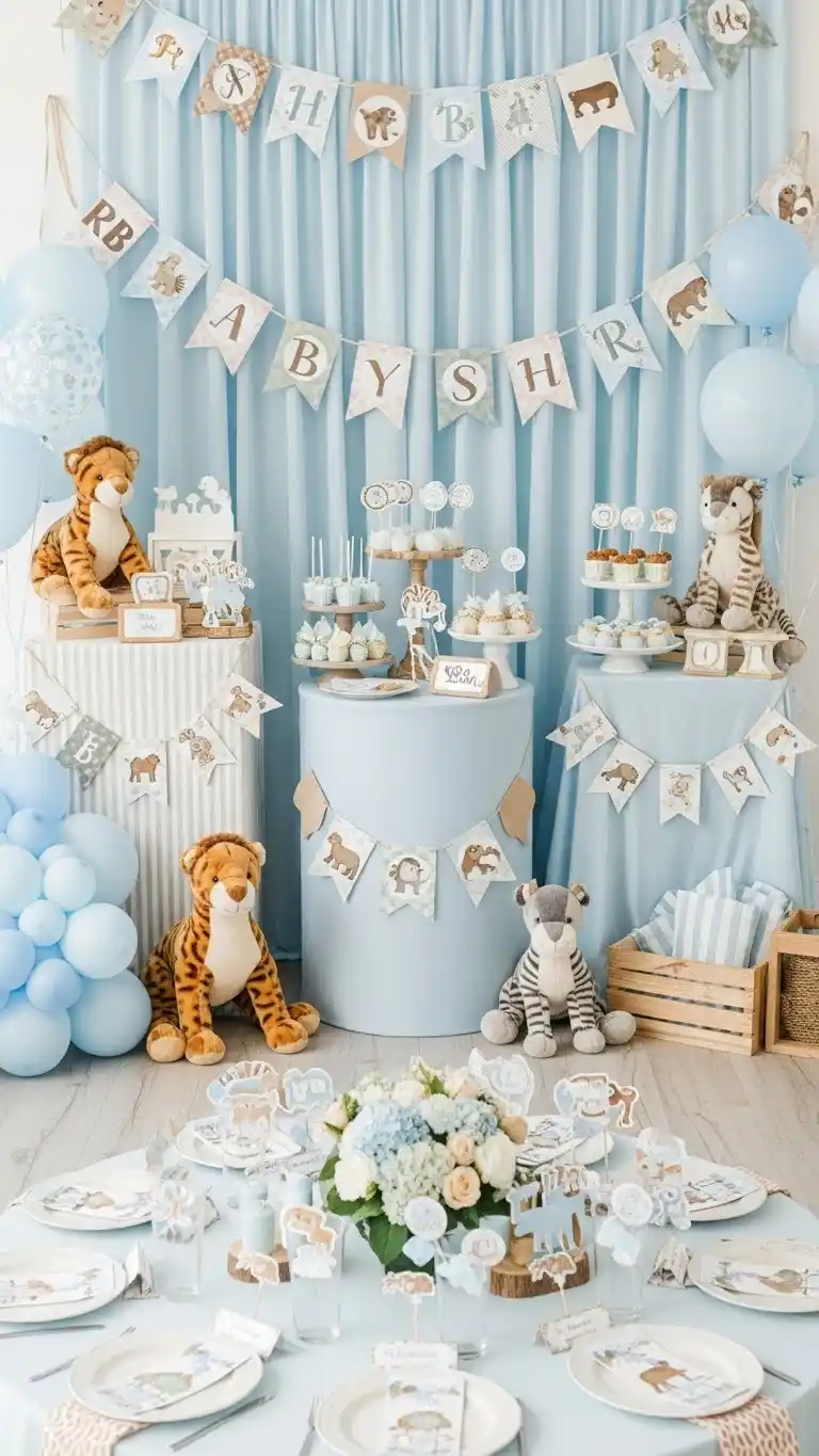 Blue Baby Shower Ideas: 23 Sweet & Stylish Looks 19 15. Blue Safari Baby Shower Setup