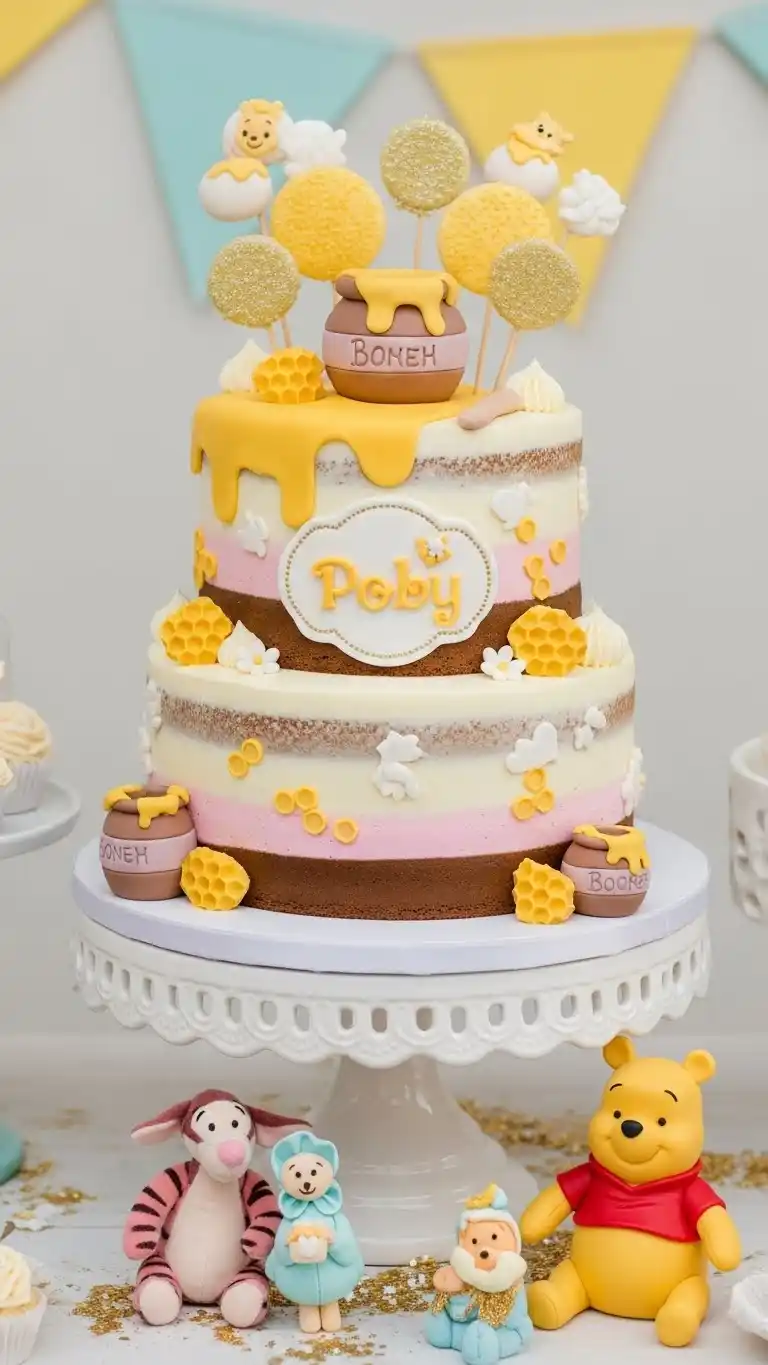 19 Winnie the Pooh Baby Shower Ideas for a Magical Day 19 15. Pooh-Inspired Cake Design