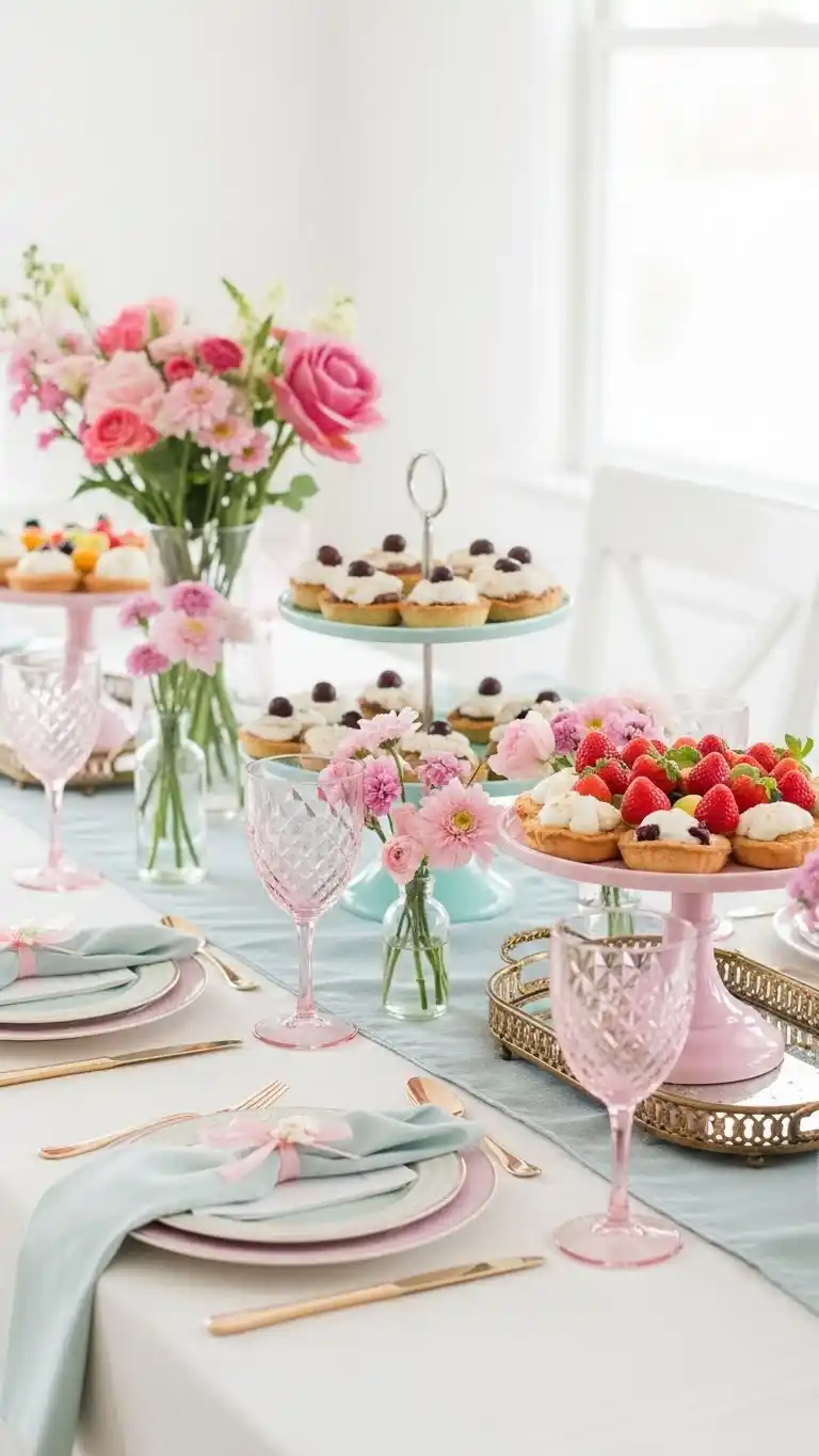 Mothers Day Table Settings Ideas You’ll Love 20 16. A Color-Coordinated Dessert Display to Match the Table