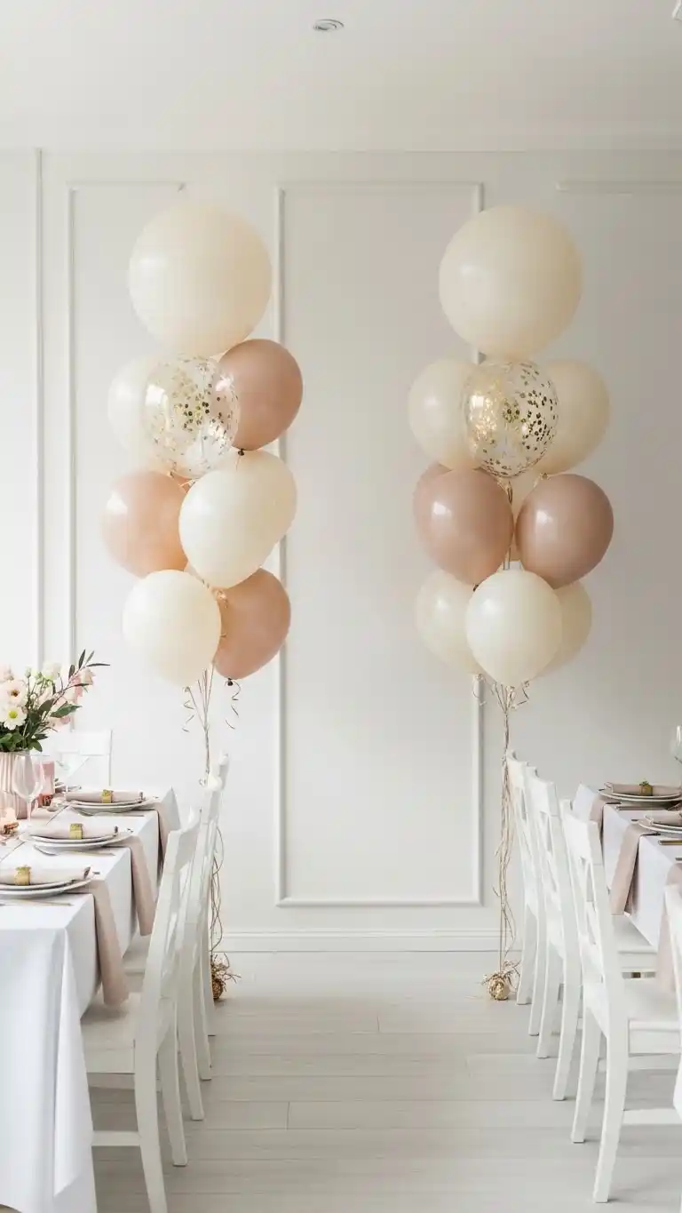 Simple Balloon Decorations for a Chic Celebration 20 16. Elegant Pearl-Finish Balloon Bundles