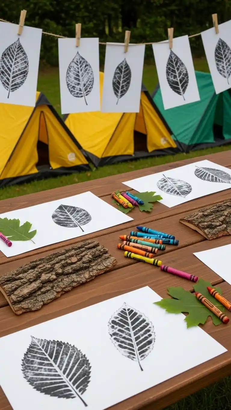 Camping Themed Birthday Party Ideas for Outdoor Fun 20 16. Leaf and Bark Rubbing Art Craft