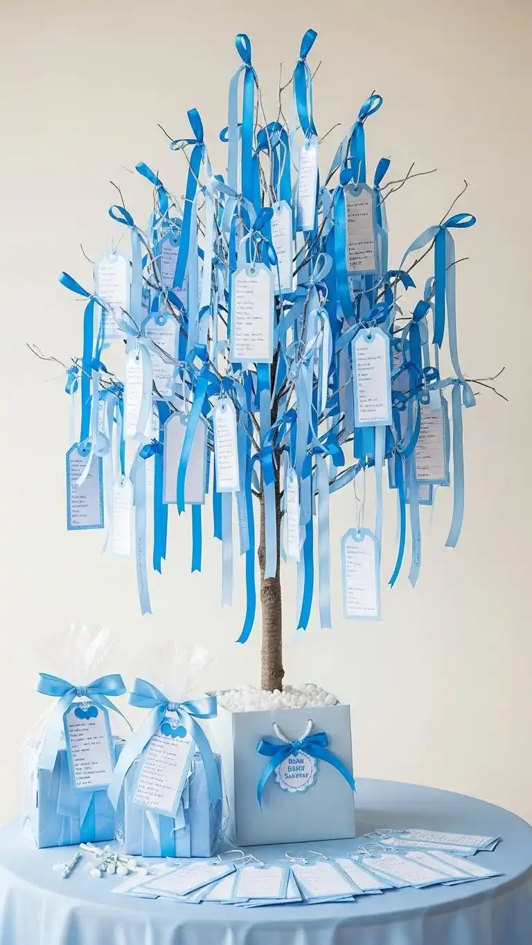 Blue Baby Shower Ideas: 23 Sweet & Stylish Looks 21 17. Blue Ribbon Wishing Tree