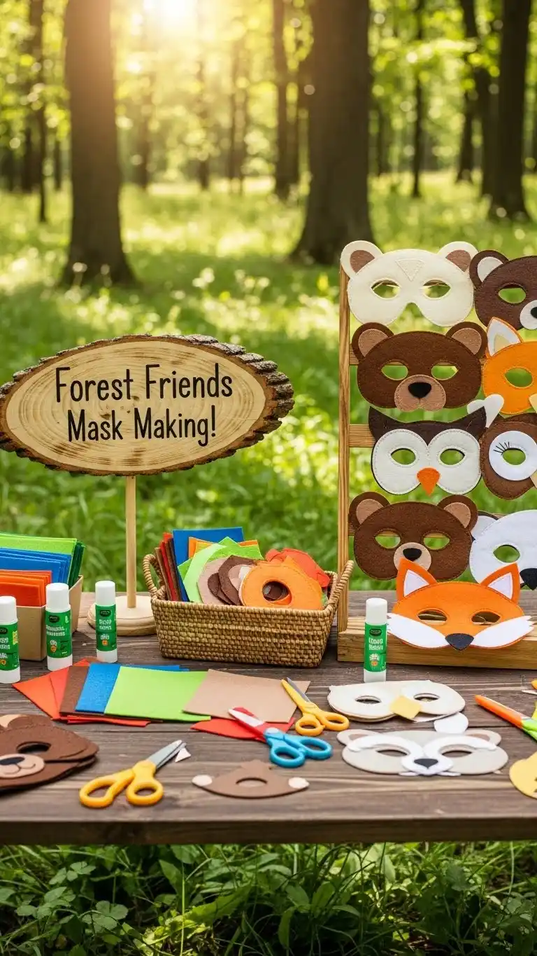 Camping Themed Birthday Party Ideas for Outdoor Fun 21 17. Forest Animal Mask-Making Booth