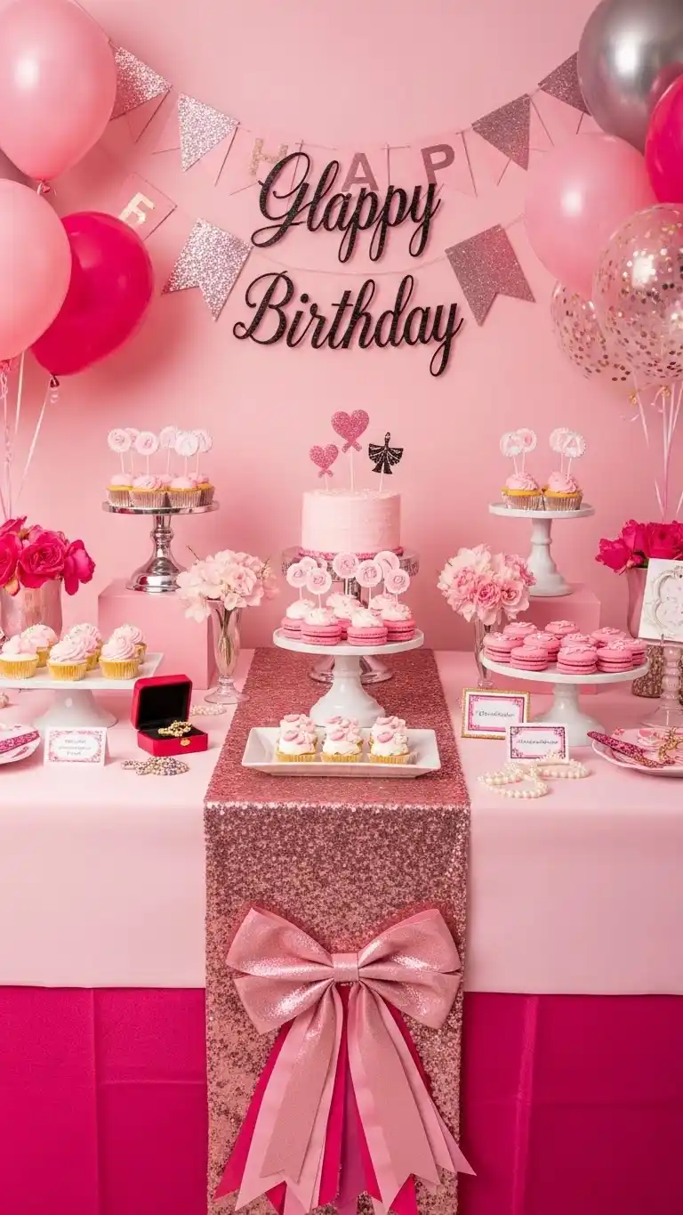 Birthday Table Ideas for a Memorable Celebration 21 17. Glam Pink Table for Girls