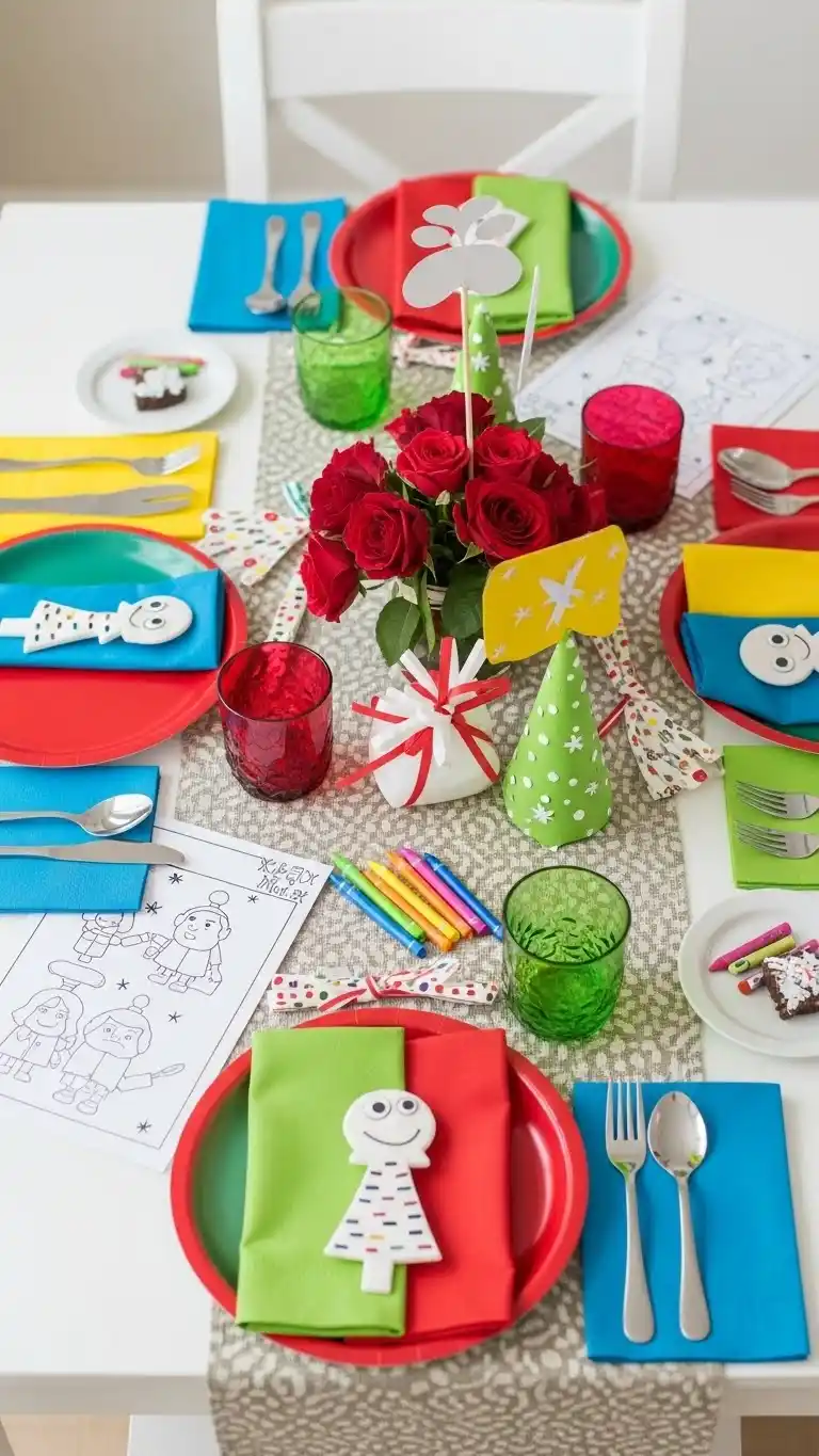 17 Christmas Table Settings for a Warm & Festive Look 21 17. Kids-Friendly Christmas Table Settings with Playful Décor Elements