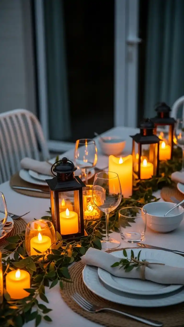 Simple & Chic Summer Dinner Party Table Settings 21 17. Lantern-Lit Evening Summer Table Setting