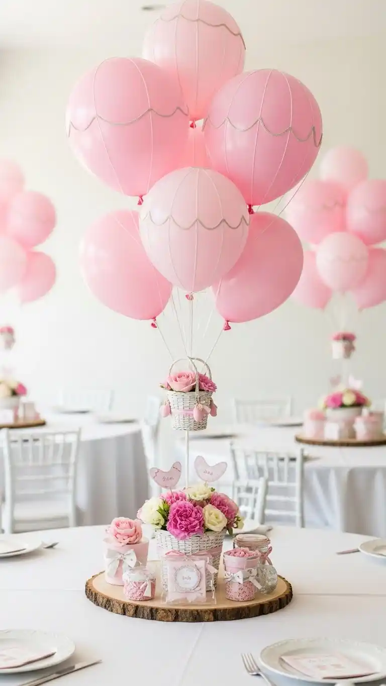 Pink Baby Shower: 25 Stylish Party Inspirations 21 17. Pink Hot Air Balloon Table Centerpiece