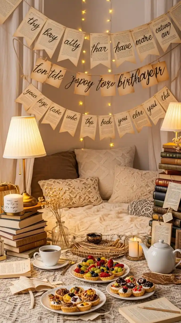 19 Chic & Fun 30th Birthday Party Ideas for Women 22 18. Book-Lover Literary Party With Cozy Aesthetic