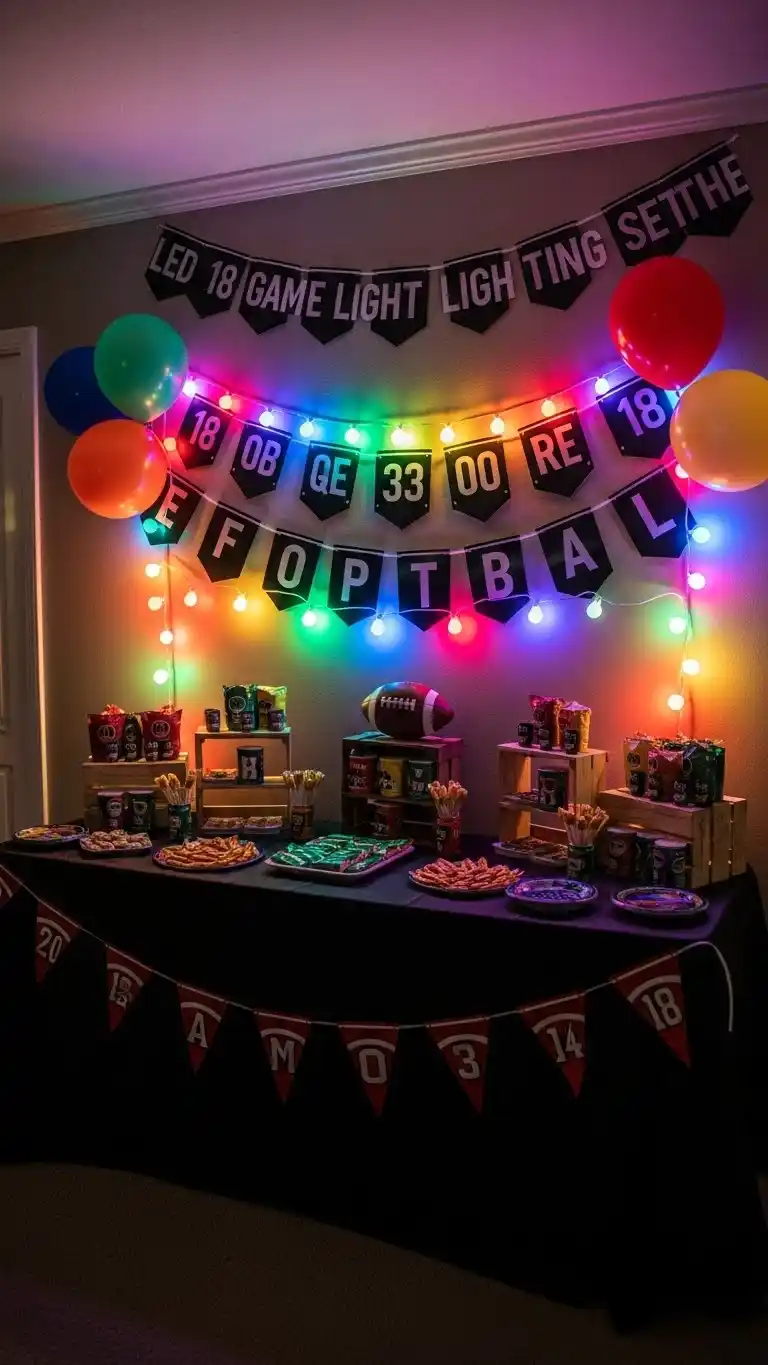 Score Big with These 23 Football Party Ideas 22 18. LED Game Night Lighting Setup