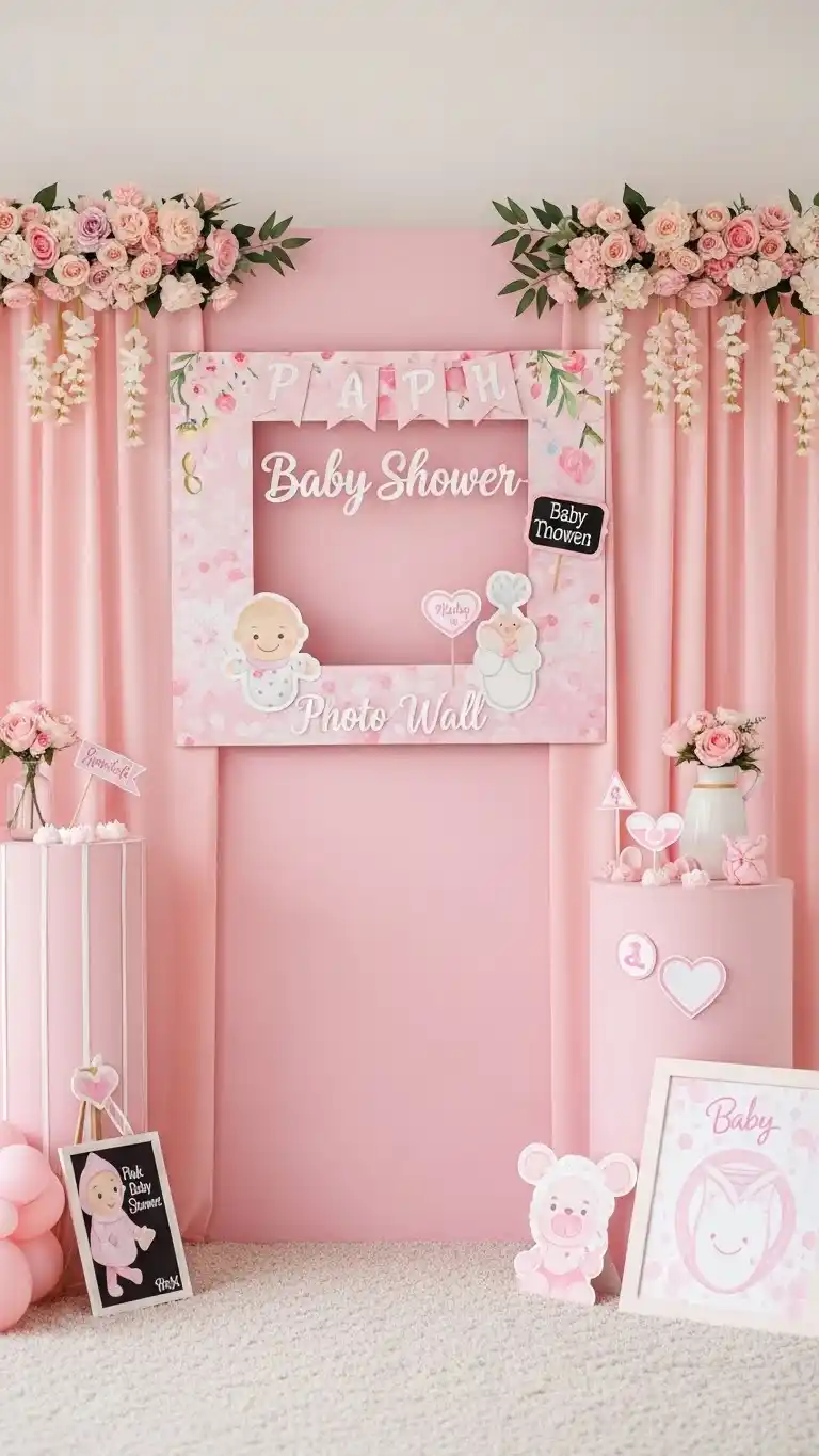 Pink Baby Shower: 25 Stylish Party Inspirations 22 18. Pink Baby Shower Photo Wall