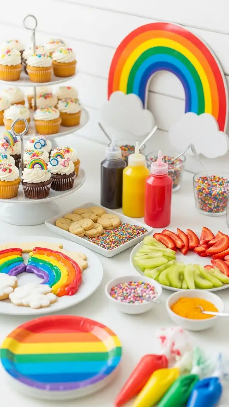 Vibrant & Chic Rainbow Party Ideas for Adults 22 18. Rainbow Dessert Decorating Station