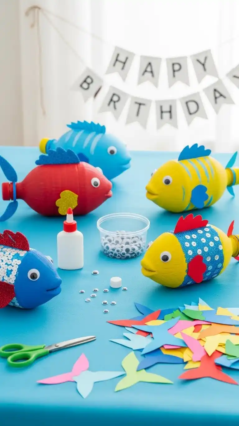 Fishing Birthday Party Ideas for Outdoor Fun 22 18. Recycled Bottle Fish Crafting