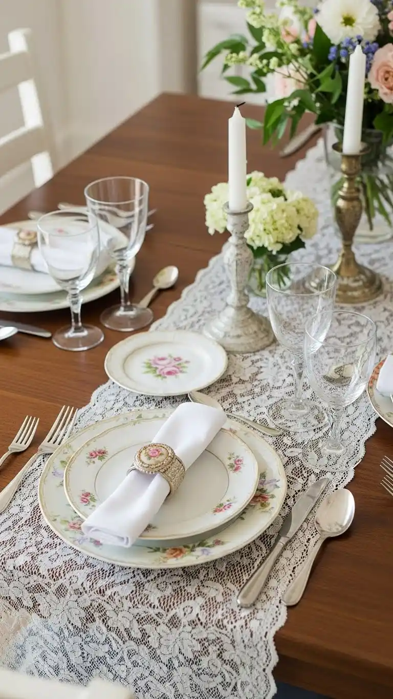 Simple & Chic Summer Dinner Party Table Settings 22 18. Vintage-Inspired Summer Table Arrangement