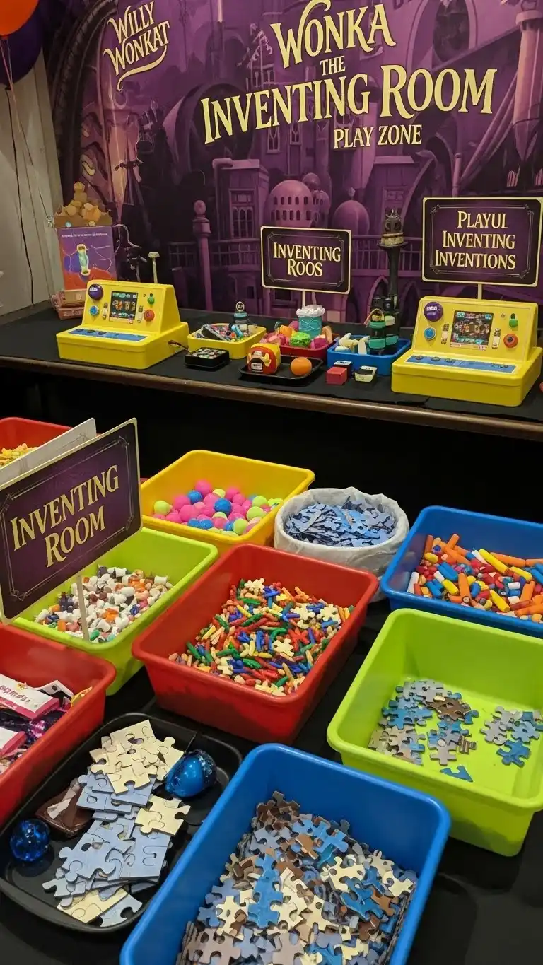 Fun & Colorful Willy Wonka Birthday Party Ideas 22 18. Wonka Inventing Room Play Zone