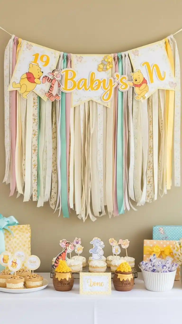 19 Winnie the Pooh Baby Shower Ideas for a Magical Day 23 19. Decorative Banner with Baby’s Name