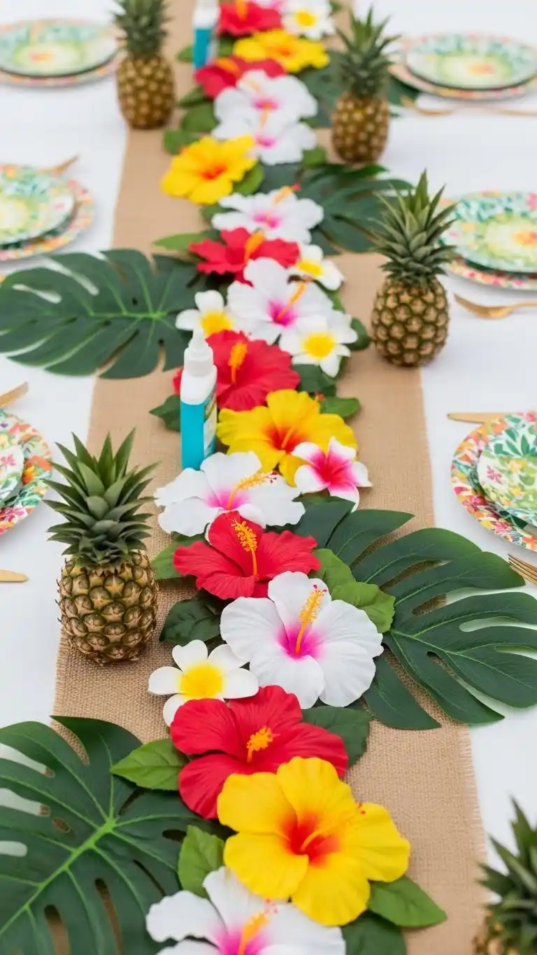 Planning a Luau? 21 DIY Luau Party Ideas That Feel Truly Tropical 23 19. Floral Table Runner