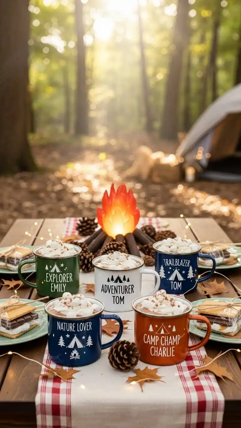Camping Themed Birthday Party Ideas for Outdoor Fun 23 19. Personalized Camping Mugs for Guests