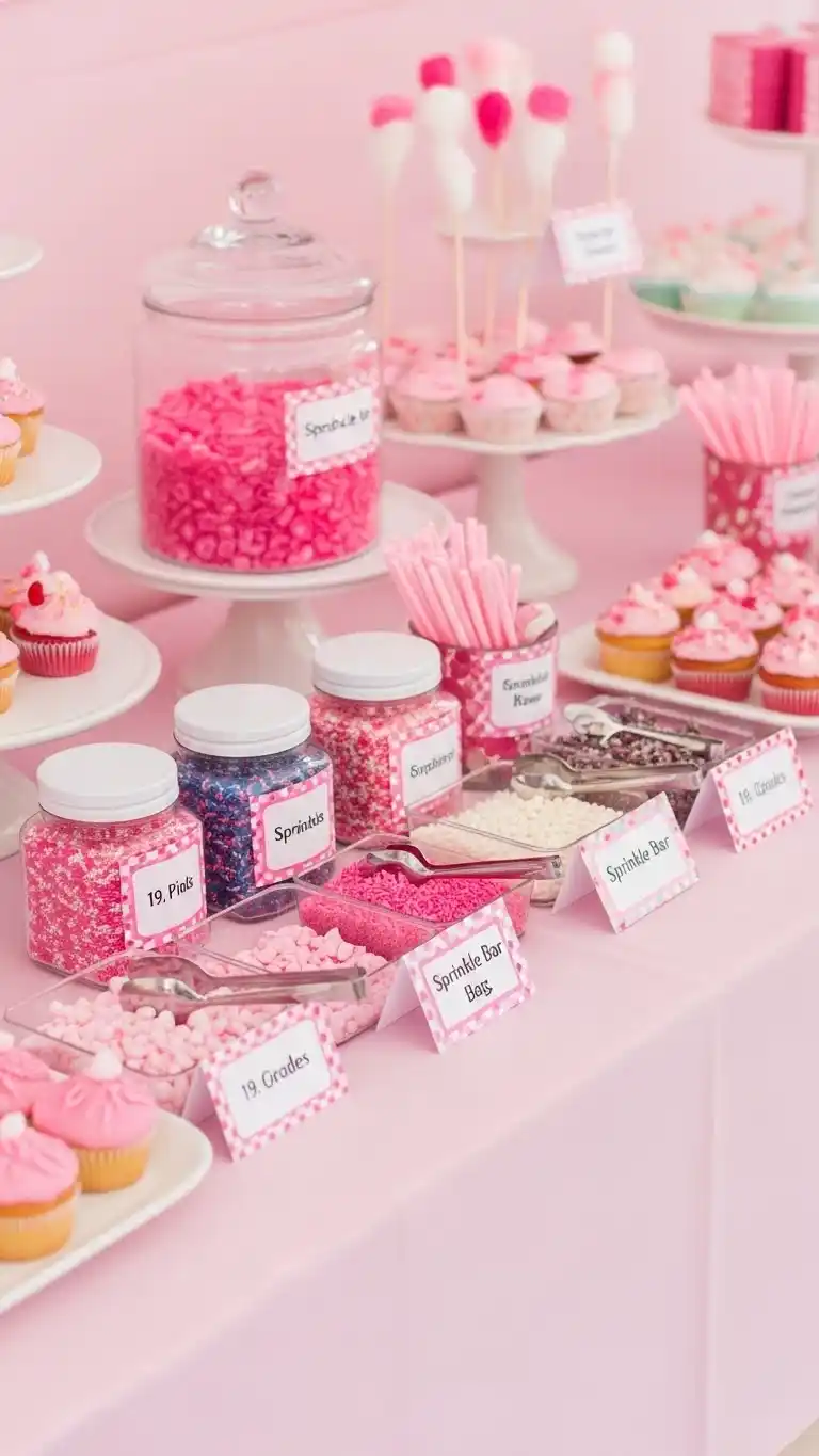 Pink Baby Shower: 25 Stylish Party Inspirations 23 19. Pink Sprinkle Bar for Desserts
