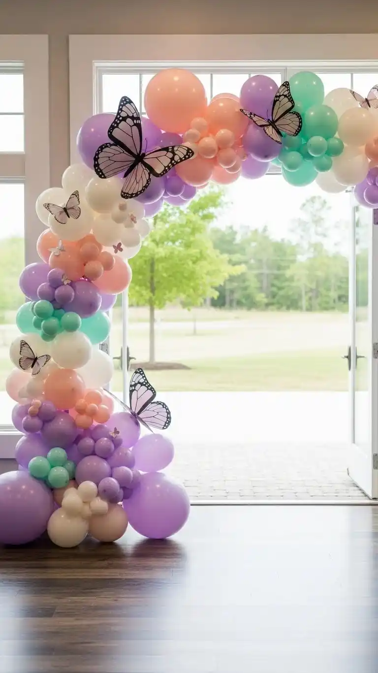 Butterfly Baby Shower Ideas: 21 Sweet & Stylish Looks 6 2. Butterfly Balloon Arch Entrance