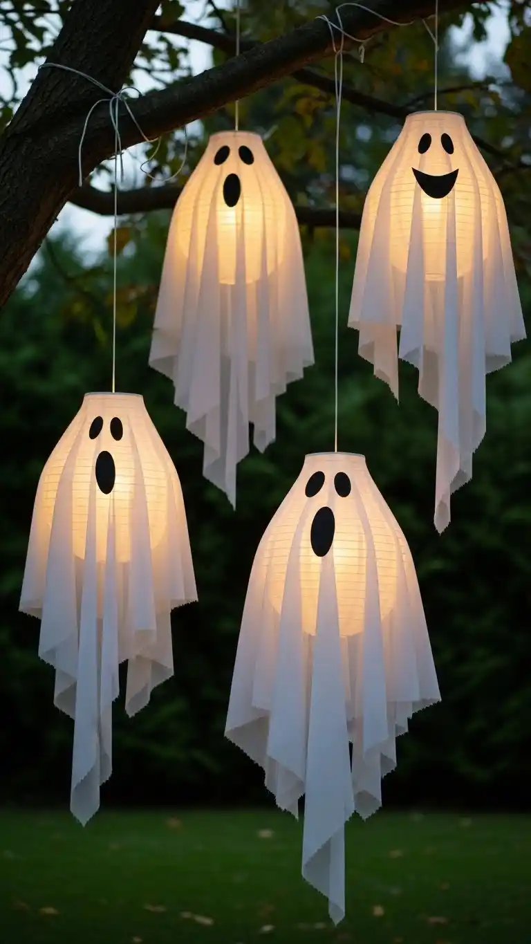 Outdoor Halloween Party Decor: 25 Spooky & Stylish Ideas 6 2. Floating Ghost Lanterns