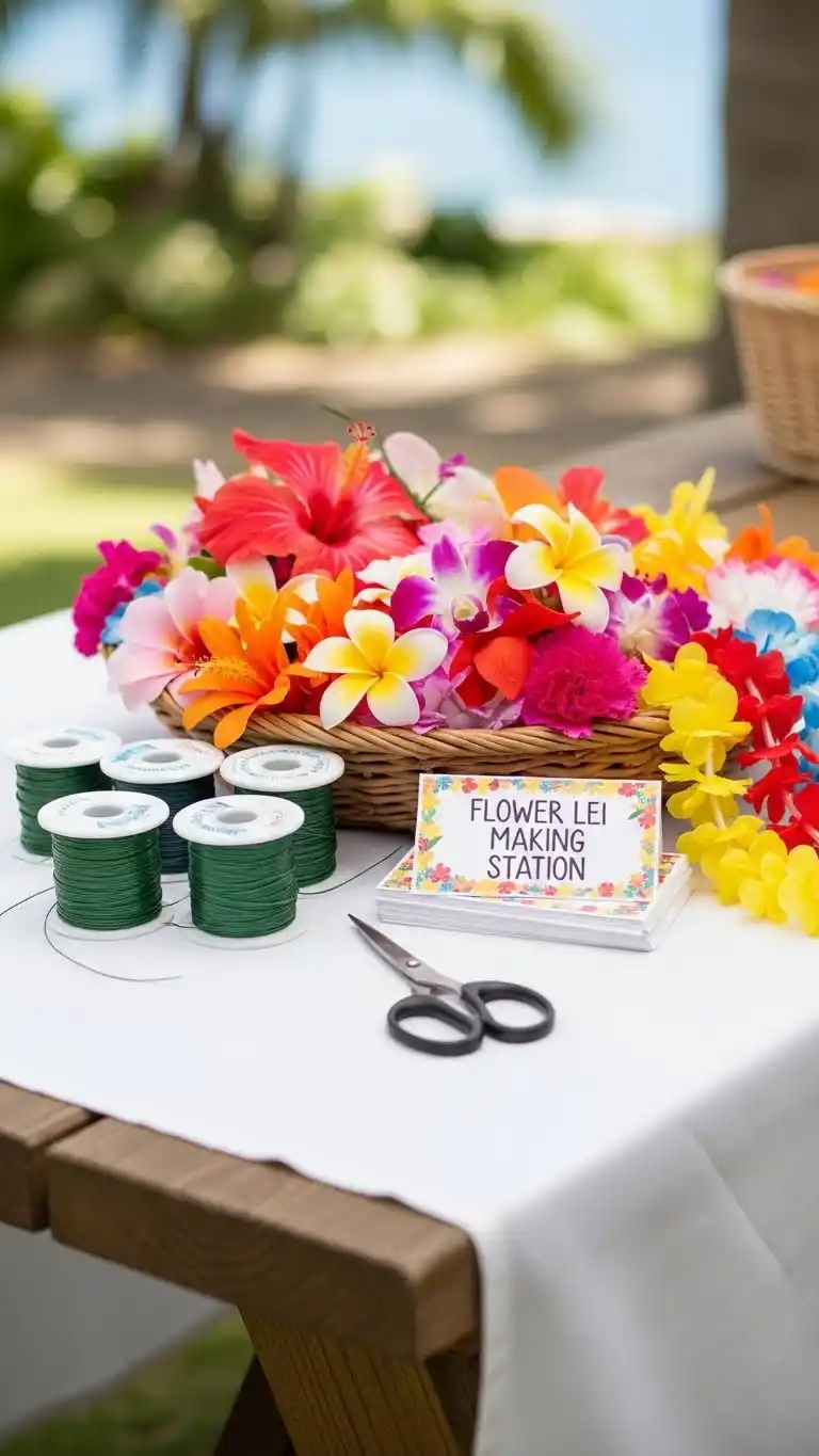 Planning a Luau? 21 DIY Luau Party Ideas That Feel Truly Tropical 6 2. Flower Lei Making Station