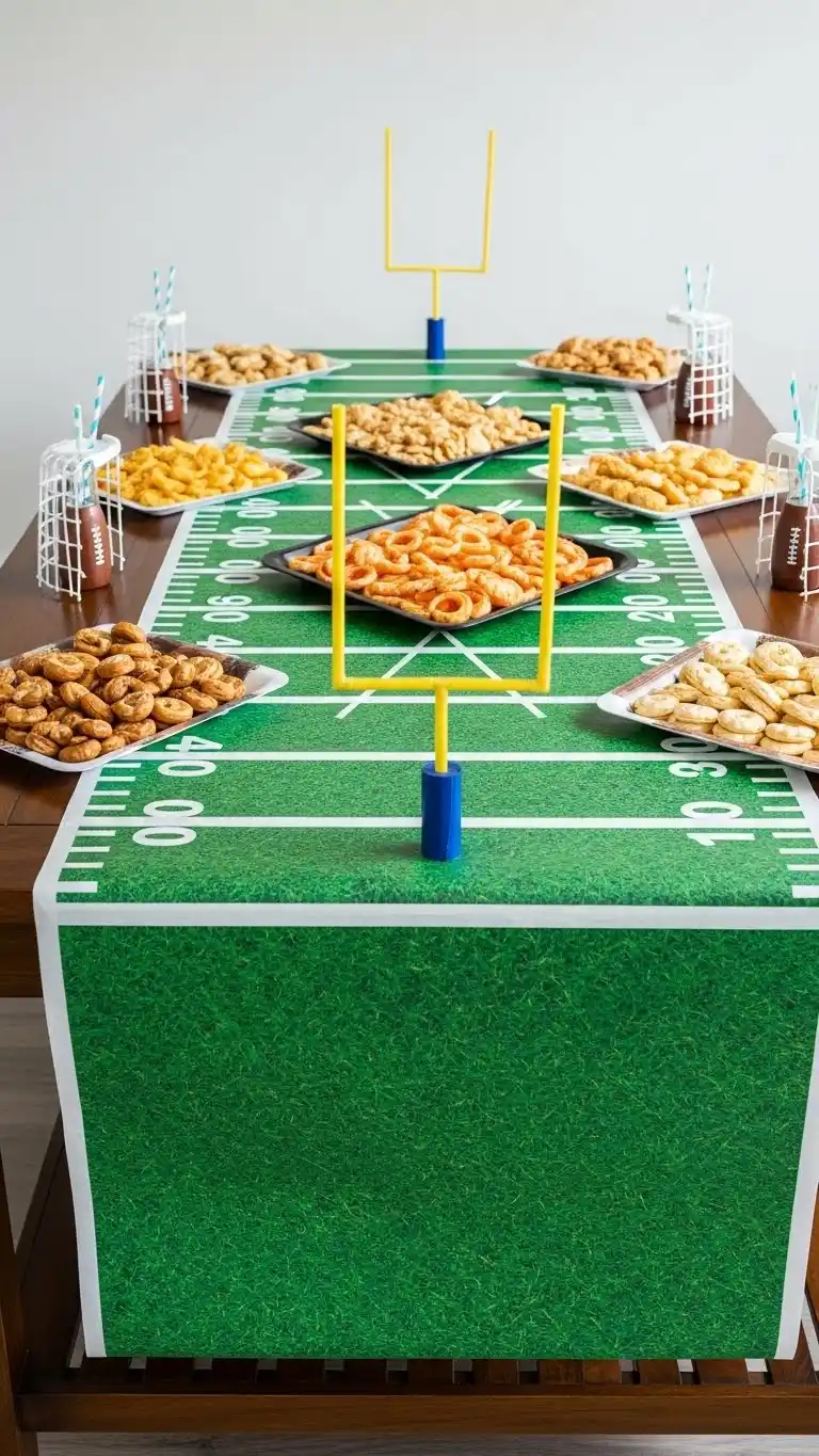 Score Big with These 23 Football Party Ideas 6 2. Football Field Table Runner DIY
