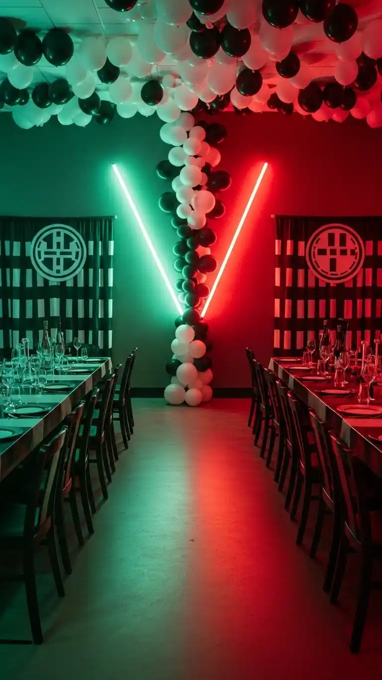 21 Star Wars Birthday Party Ideas for Adults That Wow 6 2. Jedi vs. Sith Color-Themed Decor Zones