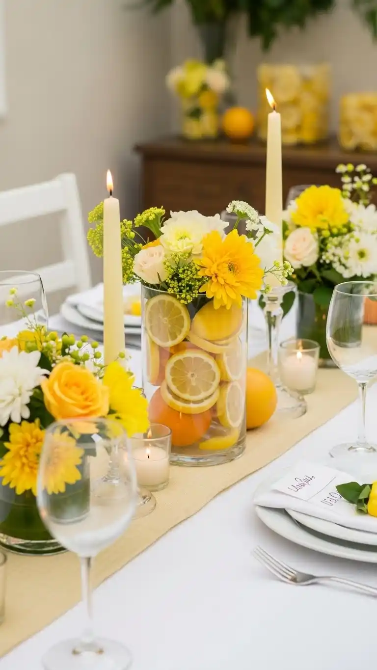 Lemon Themed Party Ideas for a Bright Celebration 6 2. Lemon Slice Table Centerpieces