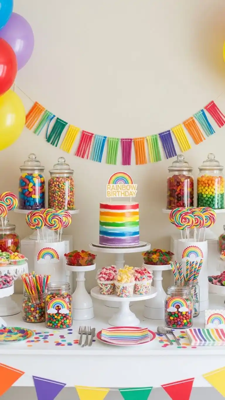 Birthday Table Ideas for a Memorable Celebration 6 2. Rainbow Candy Birthday Table