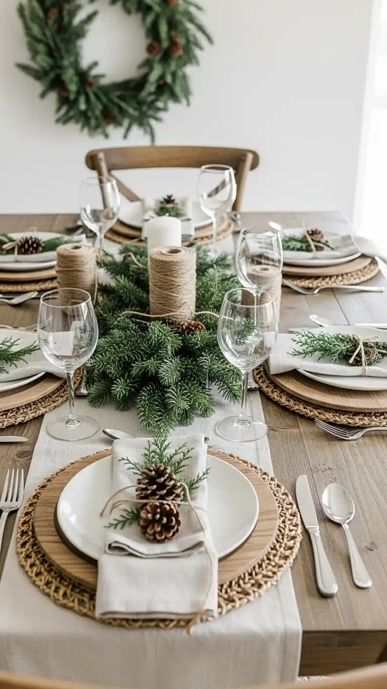 17 Christmas Table Settings for a Warm & Festive Look 6 2. Rustic Farmhouse Christmas Table Settings with Natural Elements