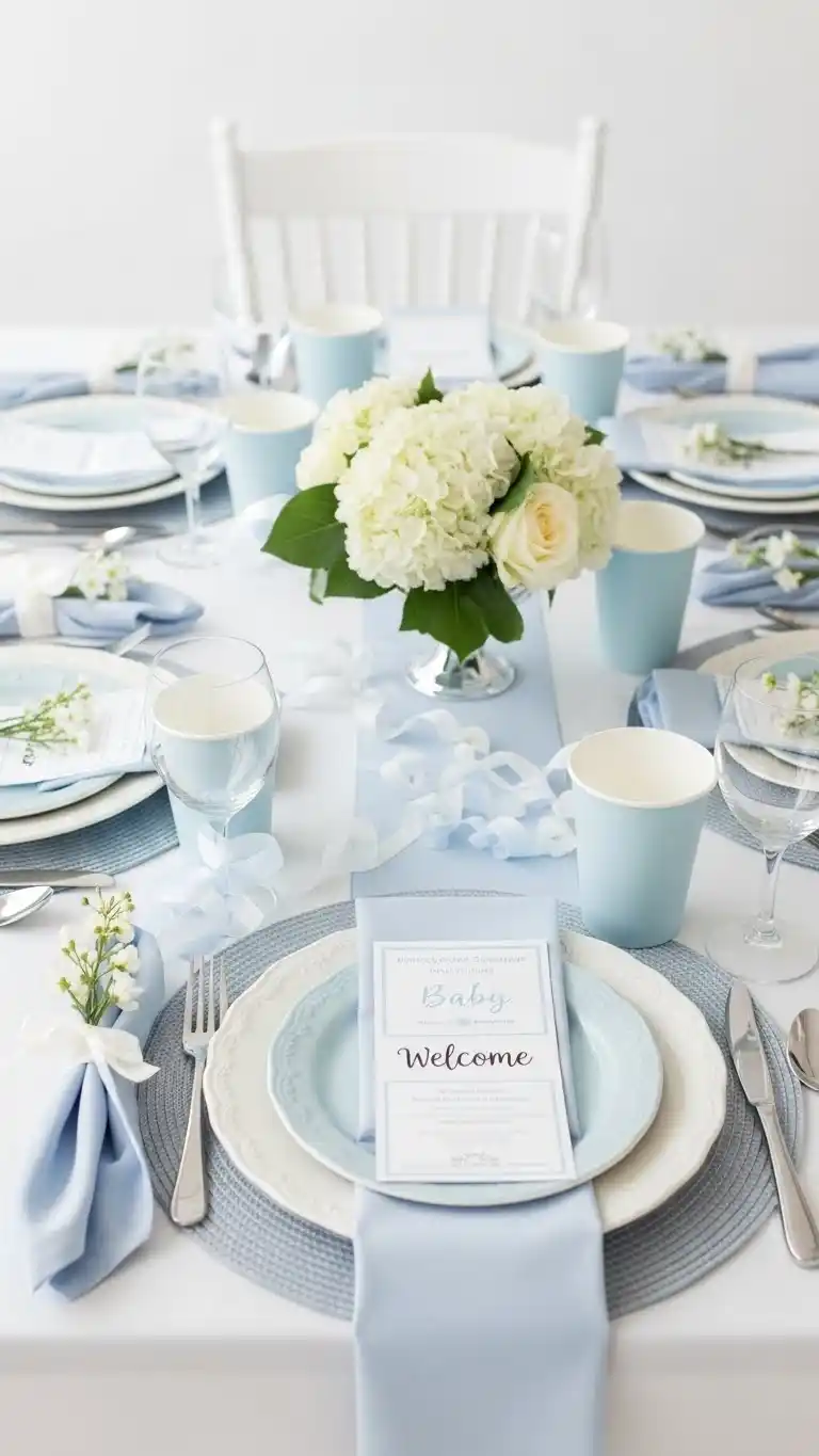 Blue Baby Shower Ideas: 23 Sweet & Stylish Looks 6 2. Soft Pastel Blue Table Settings